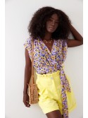 Elegant shorts with gathered waist, yellow 50190 - Online store - Boutique